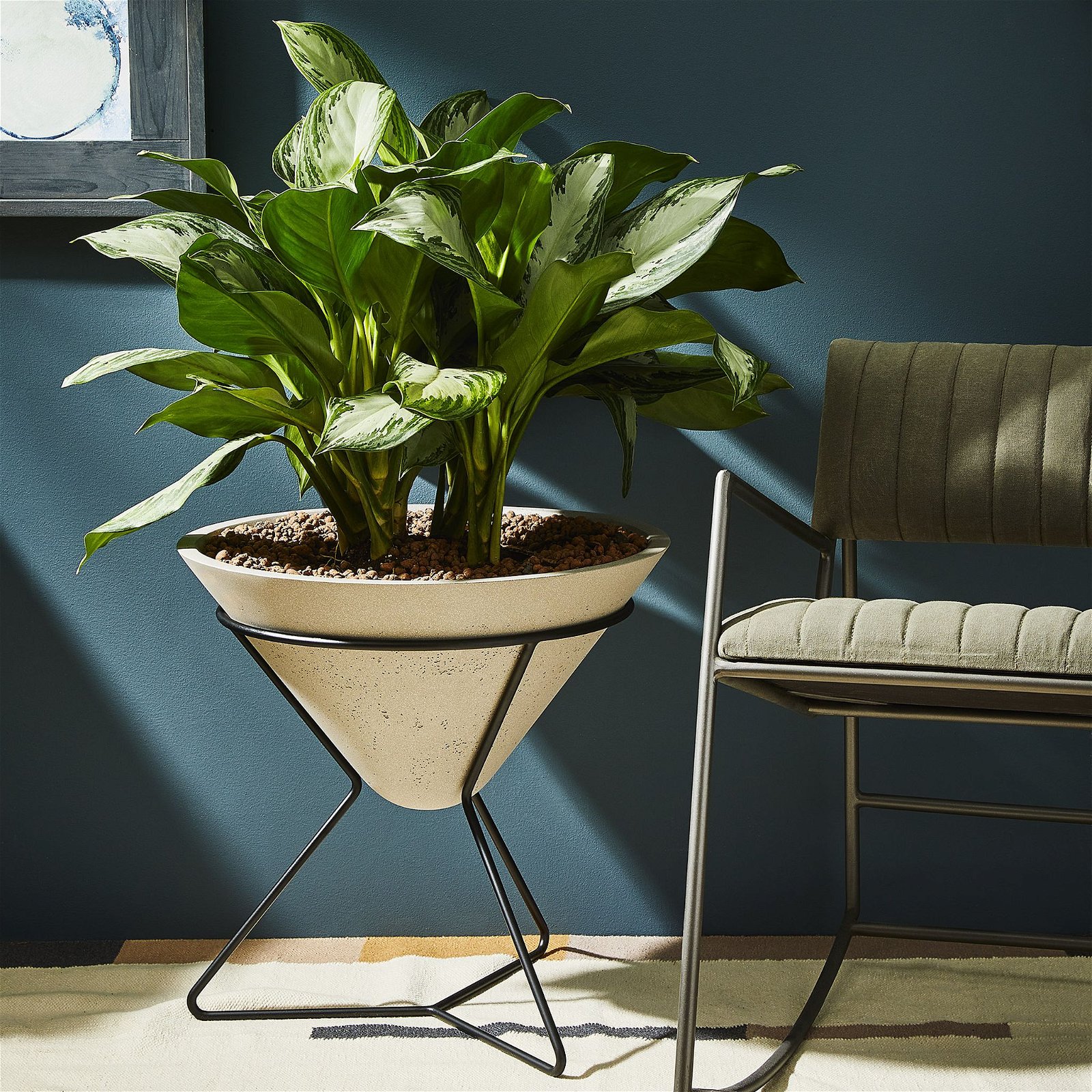 Huron Large Mid-Century Planter with Metal Stand