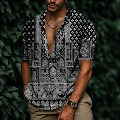 Men's Shirt Print Floral Color Block Turndown Street Casual Button-Down Print Short Sleeve Tops Casual Fashion Designer Breathable Gray / Spring / Summer