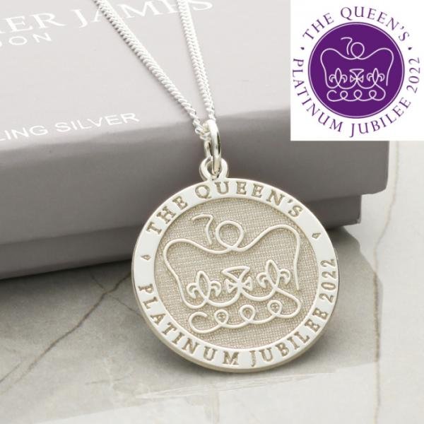 Sterling Silver Queen's Platinum Jubilee 2022 Embossed Pendant With Optional Personalisation & Chain