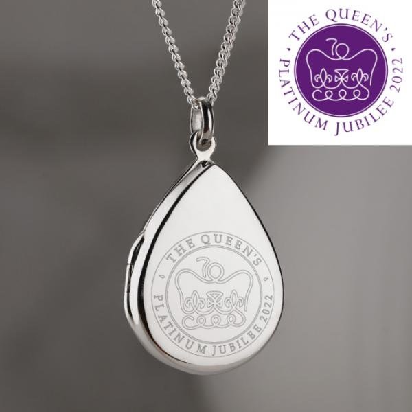Sterling Silver Queen's Platinum Jubilee 2022 Tear Drop Locket With Optional Engraving