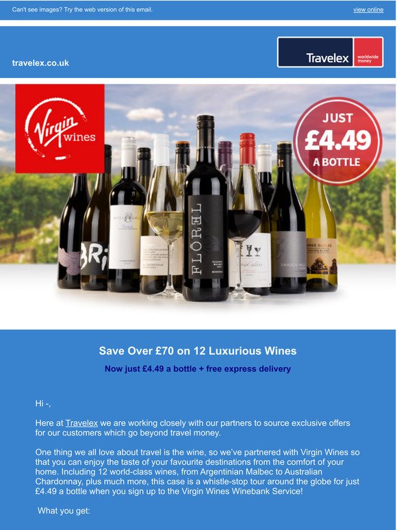 Exclusive Virgin Wines offer for Travelex customers 