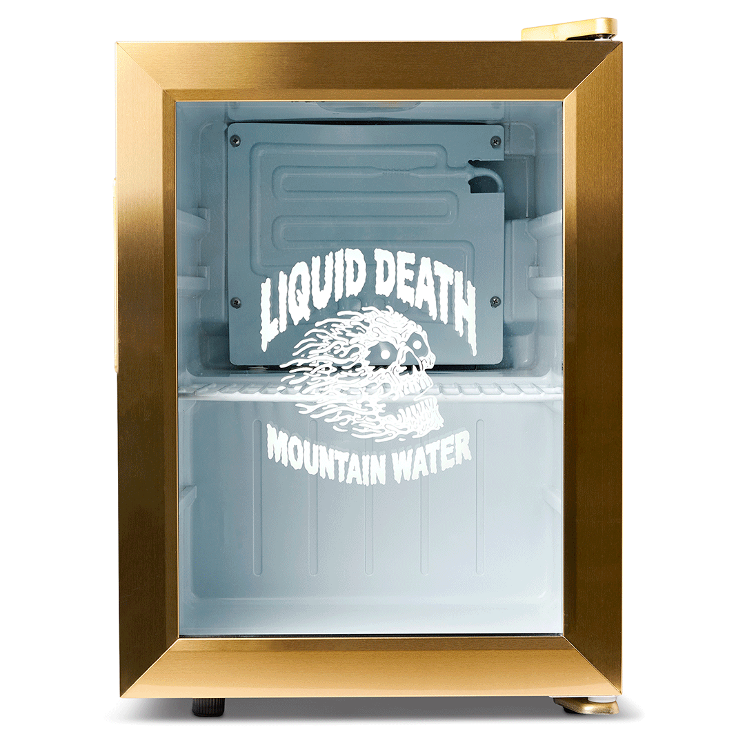 Liquid Death Last Call Gold Mini Fridge Milled
