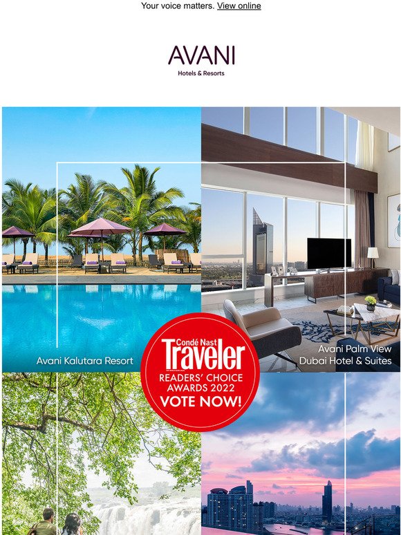 We'd love your vote in the Cond Nast Traveler Readers' Choice Awards