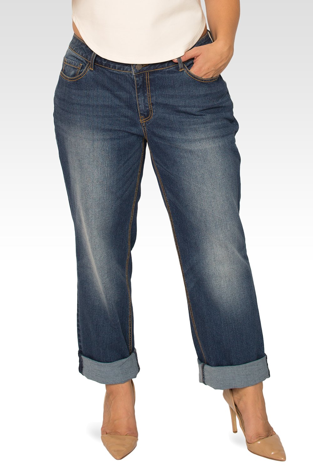 Plus Size Dallas Women's Roll-Up Hem Boyfriend Jeans