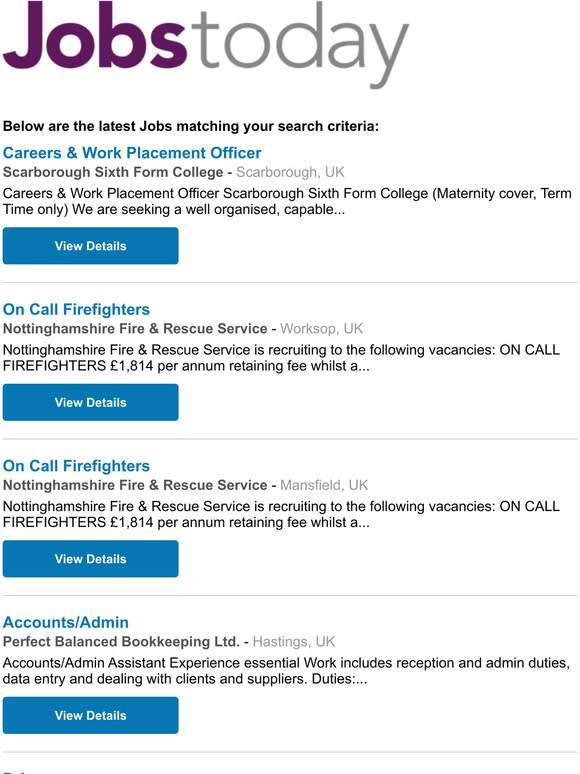 Your daily Job Alert from JobsToday