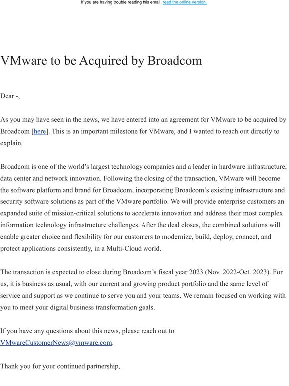 VMware to be Acquired by Broadcom