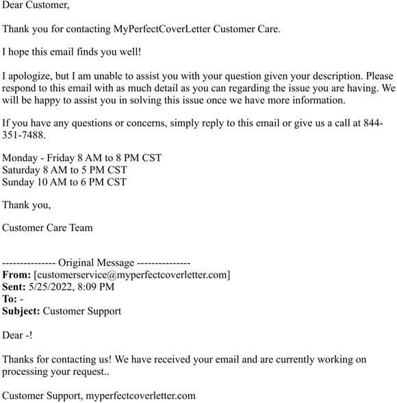 RE:Customer Service