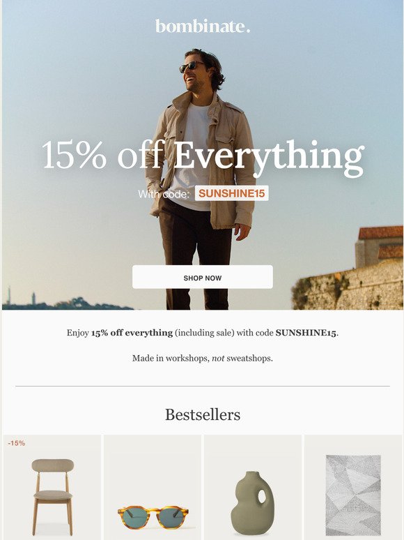 15% off everything starts now 