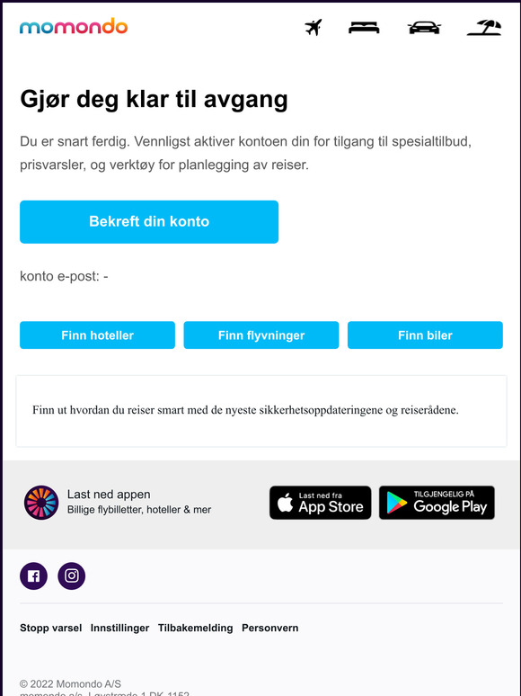 Velkommen til momondo, bekreft din konto