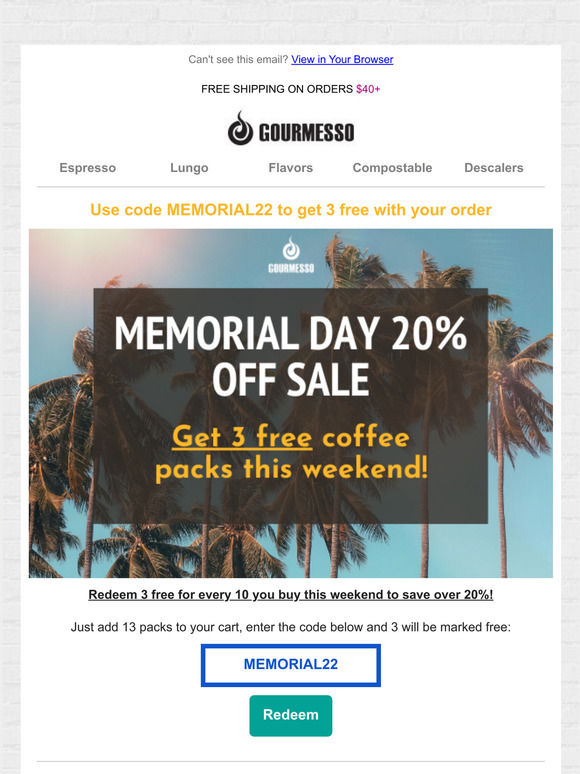 Save 20% this Memorial Day Weekend