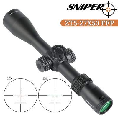 Sniper ZT 5-27x50 FFP Scope Side Parallax Adjustment Glass Etched Reticle Red Green Illuminated with Scope Mount