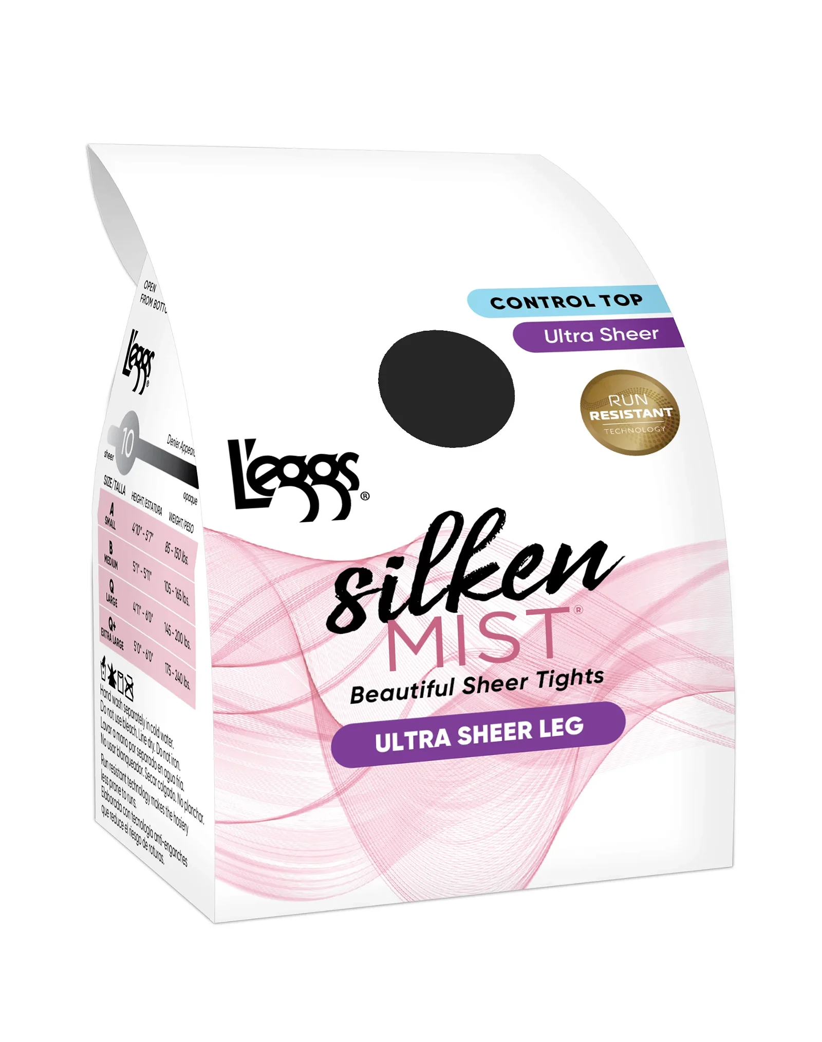 L'eggs Silken Mist Ultra Sheer with Run Resist Technology, Control Top Sheer Toe Pantyhose, 1-Pack