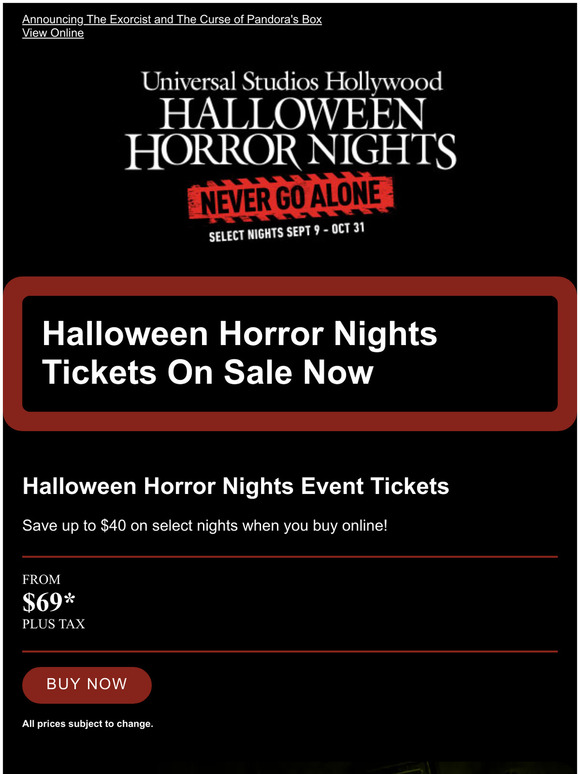 Universal Studios Hollywood™ Halloween Horror Nights Tickets Now on