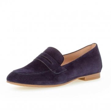 Viva Smart Penny Loafer Shoes in Navy Suede 