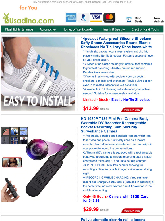 14pcs Elastic No-Tie Shoelace Just $13.99.HD Mini Pen Wearable Recorder Camera for $29.99.