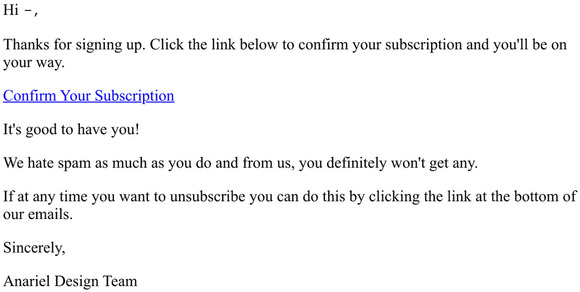 Confirm your subscription to Anariel Design