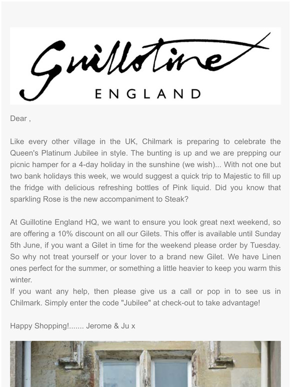 Jubilee Special Offer 10% OFF all Gilets