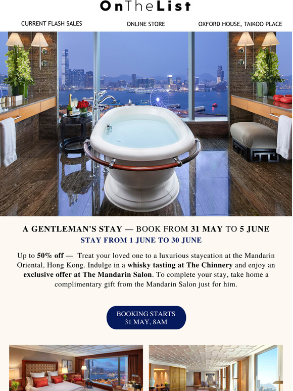  For him: Staycation at Mandarin Oriental up to 50% OFF!