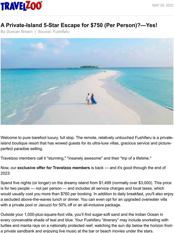 Travelzoo: A Private-Island 5-Star Escape for $750 (Per Person)?Yes ...