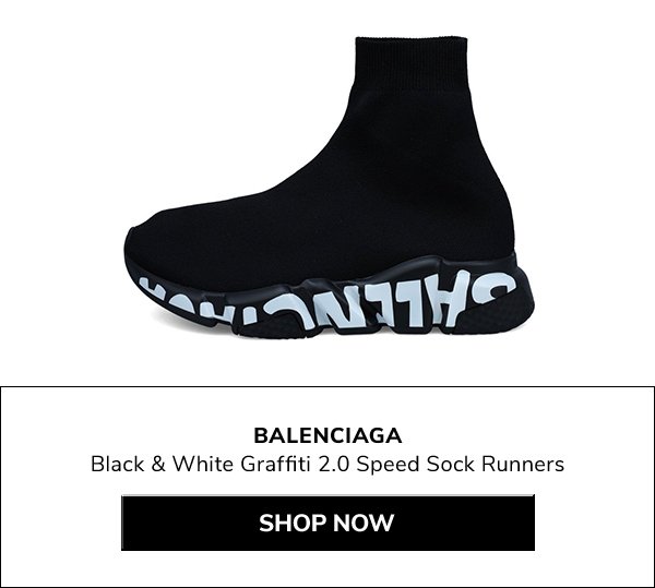 BALENCIAGA Black & White Graffiti 2.0 Speed Sock Runners, shop now