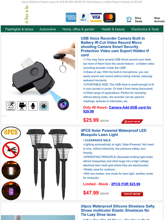USB Voice Recorder Camera Just $25.99.4PCS Solar Lawn LED Mosquito Light for $47.99.