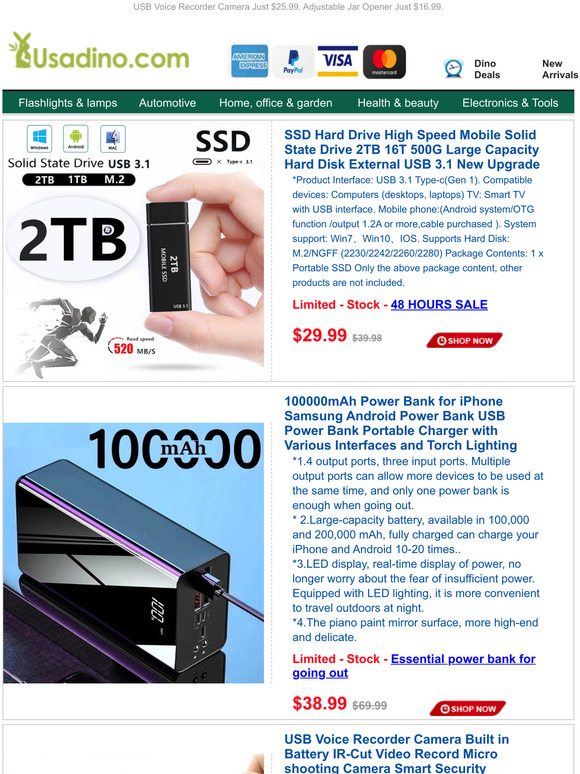 FINNAL DAY!2TB SSD Hard Drive FOR $29.99.100000mAh Power Bank FOR $38.99.