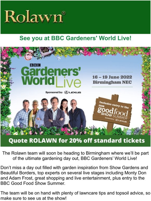 20% off tickets to BBC Gardeners' World Live 2022