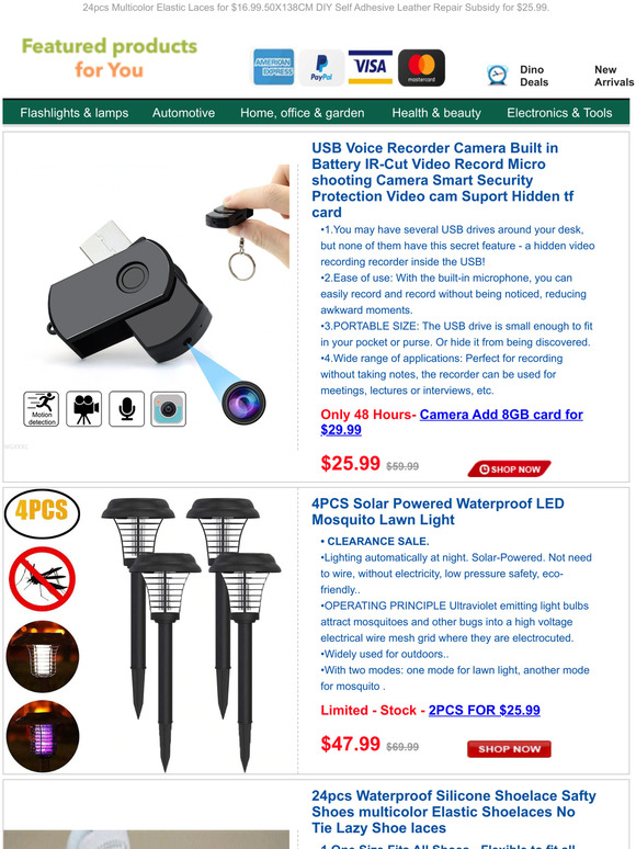 USB Voice Recorder Camera Just $25.99.4PCS Solar Lawn LED Mosquito Light for $47.99.