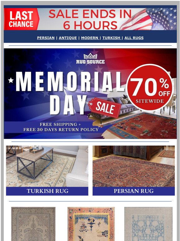 Sale is Ending Tonight- Final Chance to take 70% off your Dream Rug- Free Shipping and Free 30 Days Return