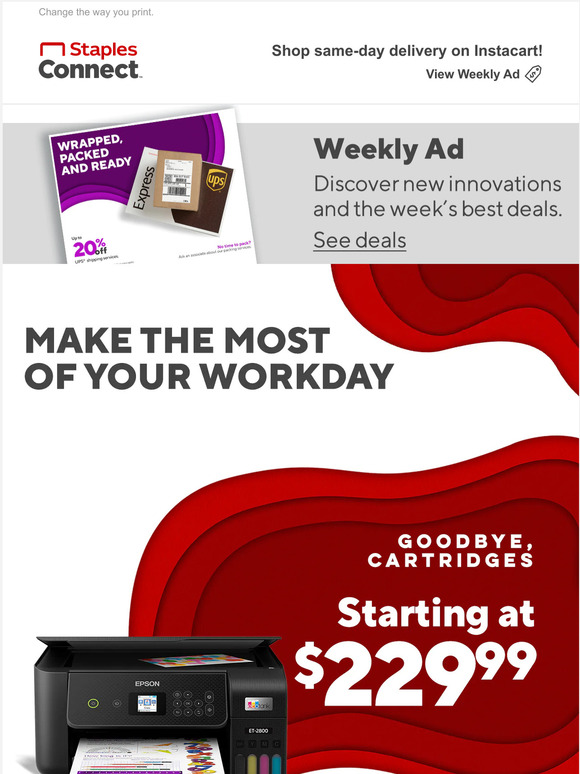 Staples EcoTank = Cartridgefree + stressfree. Milled