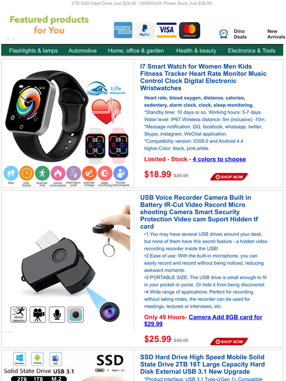 Sport Heath Monitor Smart Watch Just $18.99.Hidden USB Voice Recorder Camera for $25.99.