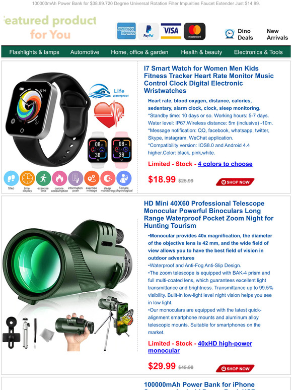 Dear Friend:Sport Heath Monitor Smart Watch Just $18.99.HD Mini 40X Zoom Monocular Only $29.99.