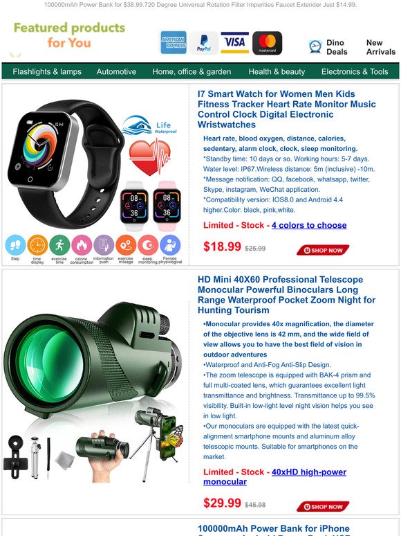 Sport Heath Monitor Smart Watch Just $18.99.HD Mini 40X Zoom Monocular Only $29.99.