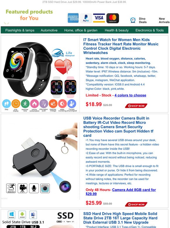 Sport Heath Monitor Smart Watch Just $18.99.Hidden USB Voice Recorder Camera for $25.99.