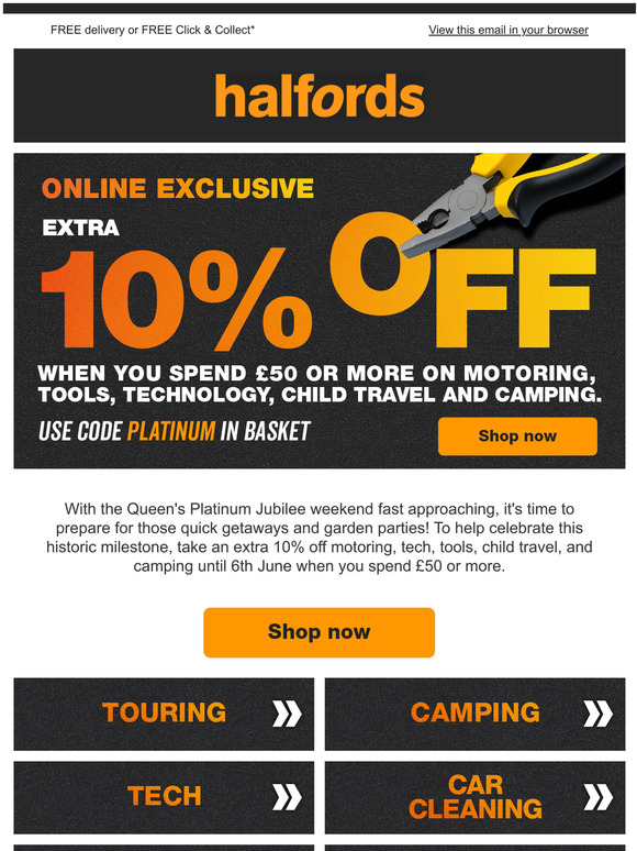 Halfords ONLINE EXCLUSIVE Extra 10 off! Milled