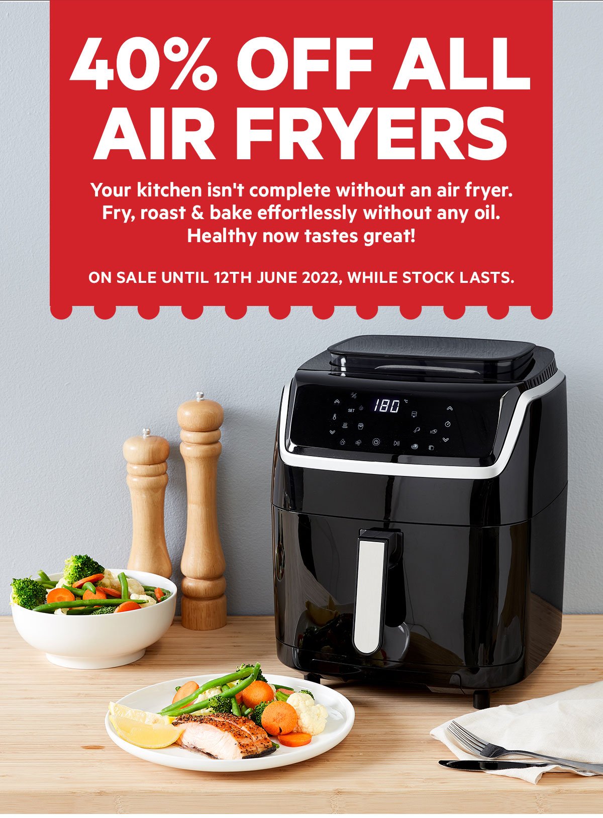 SMITH & NOBEL 8L Air Fryer and Steamer Black SNAFS10
