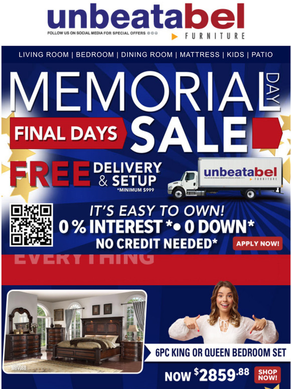 Memorial Day  FINAL DAYS SALE