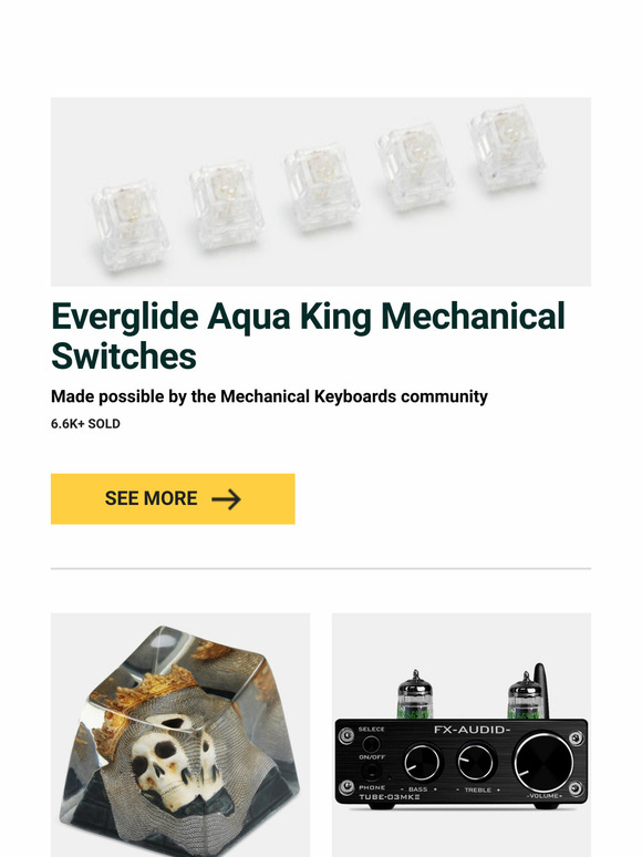 Drop Everglide Aqua King Mechanical Switches, NZ Caps Long Live the