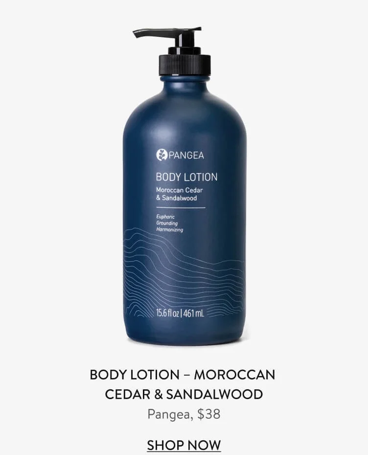 Body Lotion – Moroccan Cedar & Sandalwood Pangea, $38