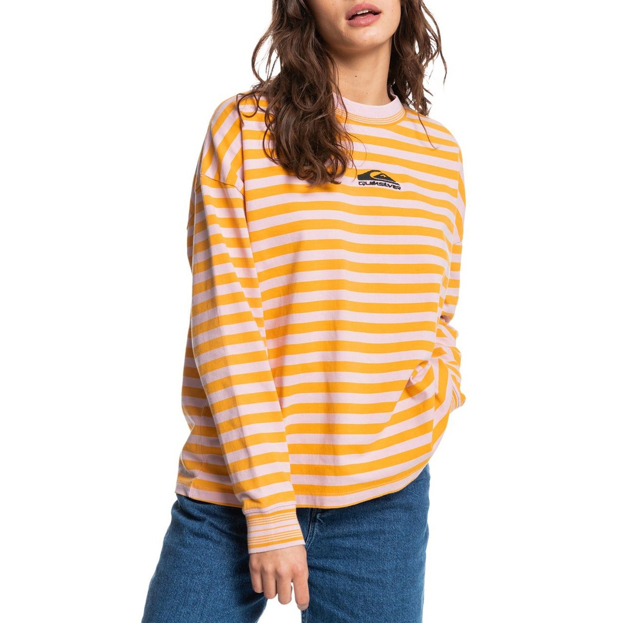 Quiksilver Iconic River Womens Long Sleeve T-Shirt - Bleached Mauve Iconic Stripes