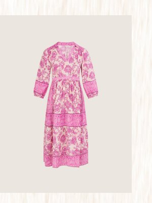 Pia placement print dress in sustainable viscose pink