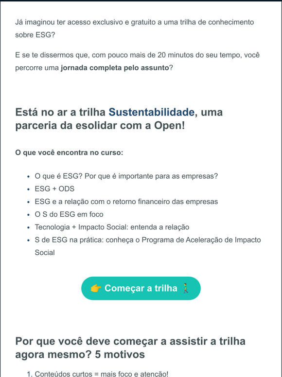 MINICURSO ESG GRTIS:  da esolidar + Open para voc!