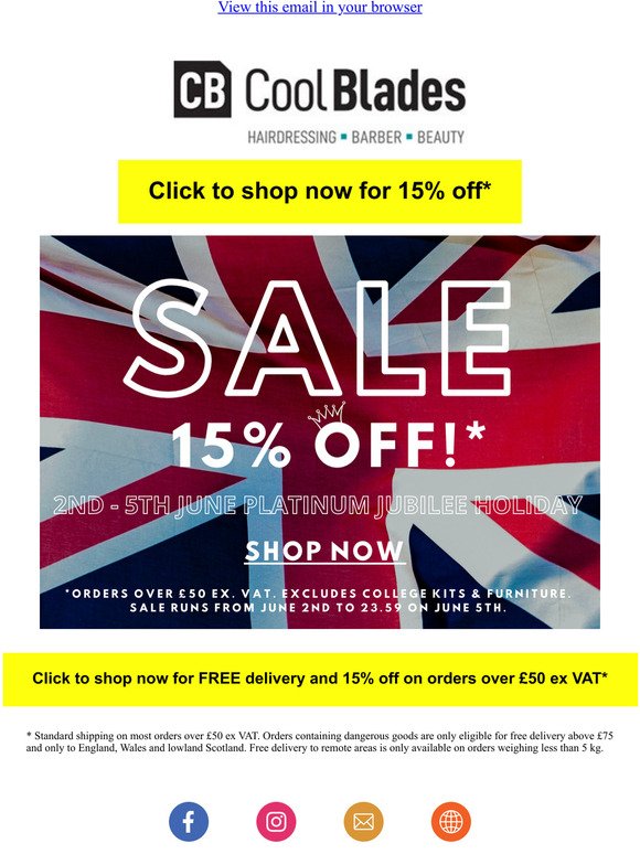 JUBILEE HOLIDAY SALE 15% OFF SITE-WIDE 2ND-5TH JUNE