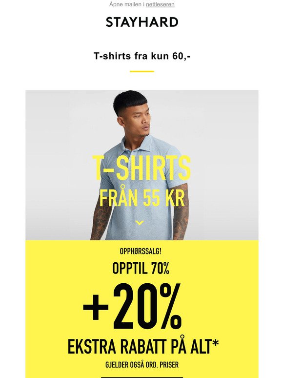 Opphrssalgspriser p T-shirt  Opptil 70% + 20% EKSTRA