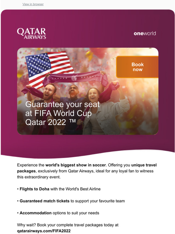 Qatar Airways Guarantee your seat at FIFA World Cup Qatar 2022 Milled