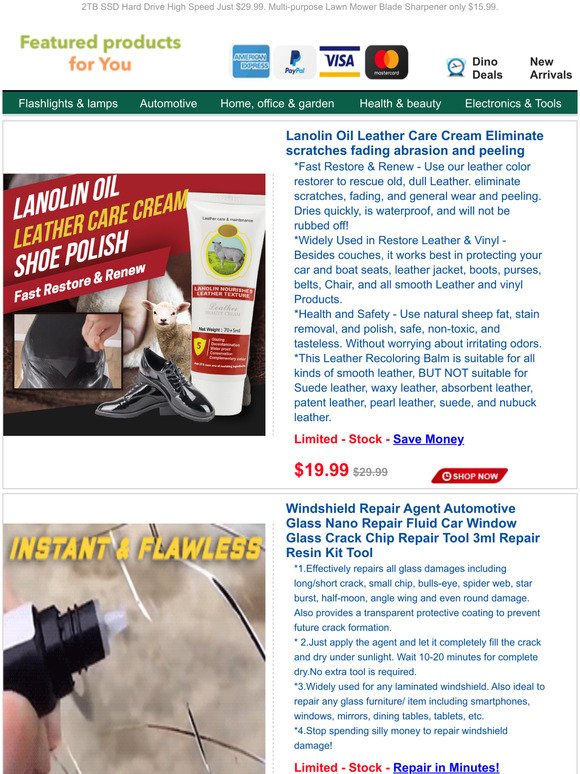 Lanolin Leather Repair Cream for $19.99.Windshield Repair Agent JUST $13.97.