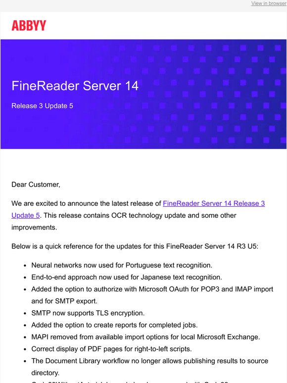 Announcing the Release of FineReader Server 14 Release 3 Update 5