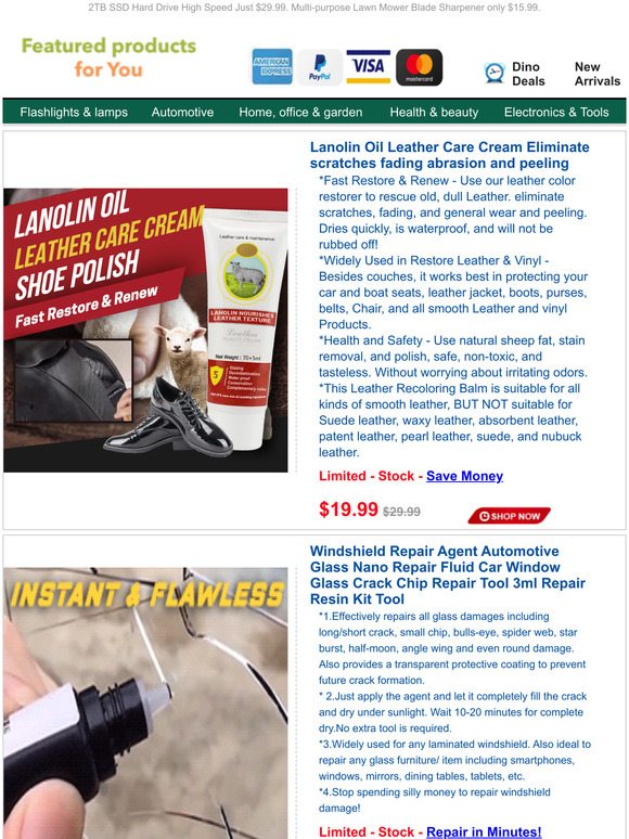Lanolin Leather Repair Cream for $19.99.Windshield Repair Agent JUST $13.97.