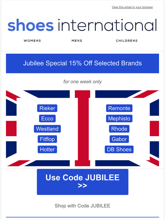 Jubliee Special 15% Off at Shoes International