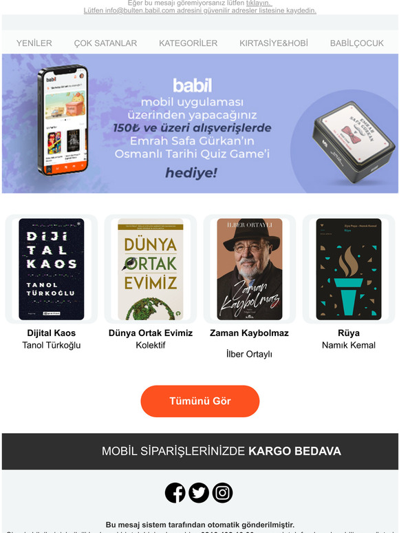 Babil Mobil siparilerinizde Emrah Safann Quiz Gamei hediye!